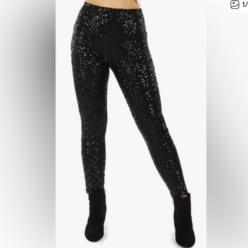 Tipsy Elves Trendy Sequin Glam Black Legging Pants - Picture 3 of 8